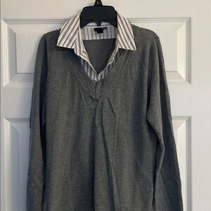 East 5th Gray V-Neck Sweater with Striped Collar